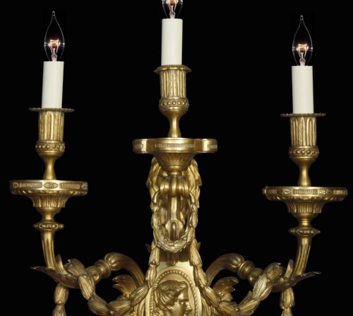 LARGE AND IMPRESSIVE PAIR OF LOUIS XVI STYLE THREE BRANCH WALL LIGHTS - ADDITIONAL PHOTO 5