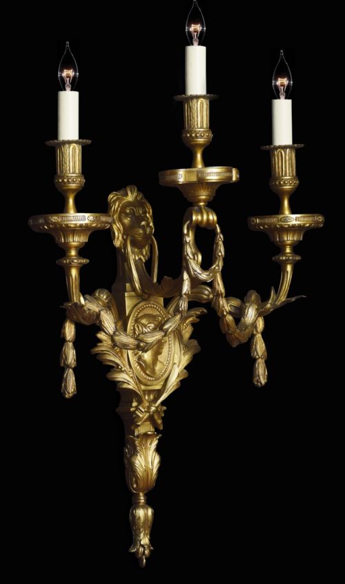 LARGE AND IMPRESSIVE PAIR OF LOUIS XVI STYLE THREE BRANCH WALL LIGHTS - ADDITIONAL PHOTO 6