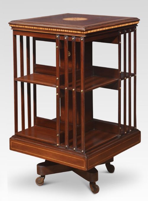 PAIR OF MAHOGANY INLAID REVOLVING BOOKCASES BY MAPLE AND CO - ADDITIONAL PHOTO 1