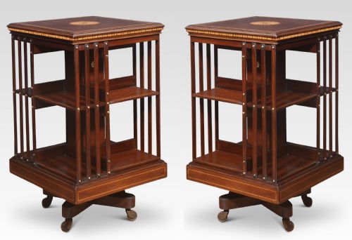 PAIR OF MAHOGANY INLAID REVOLVING BOOKCASES BY MAPLE AND CO - ADDITIONAL PHOTO 3