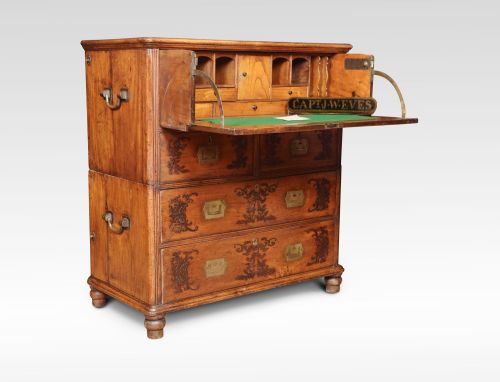 CHINESE CAMPHOR WOOD SECRETAIRE CAMPAIGN CHEST - ADDITIONAL PHOTO 2