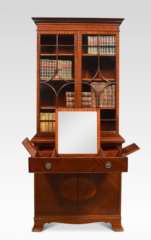 mahogany inlaid gentlemens bookcase - CATEGORY: ANTIQUE BOOKCASES - DATED 1910