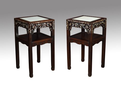 pair of chinese inlaid urn stands - CATEGORY: ANTIQUE FURNITURE - DATED 19TH CENTURY