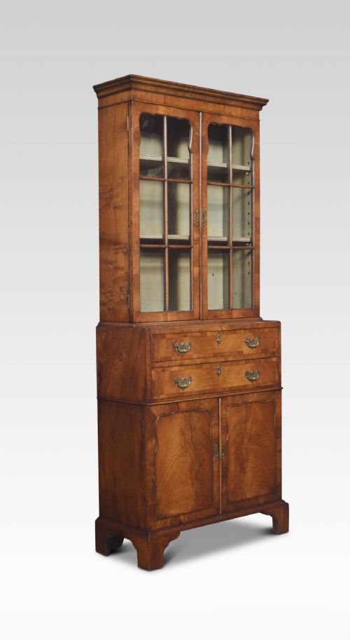 walnut narrow two door bookcase - CATEGORY: ANTIQUE BOOKCASES - DATED 1910