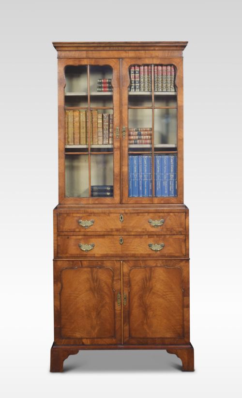 WALNUT NARROW TWO DOOR BOOKCASE - ADDITIONAL PHOTO 1