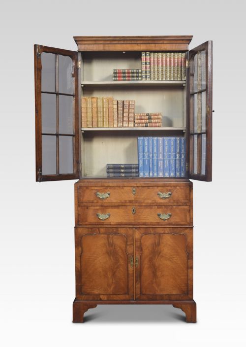 WALNUT NARROW TWO DOOR BOOKCASE - ADDITIONAL PHOTO 3