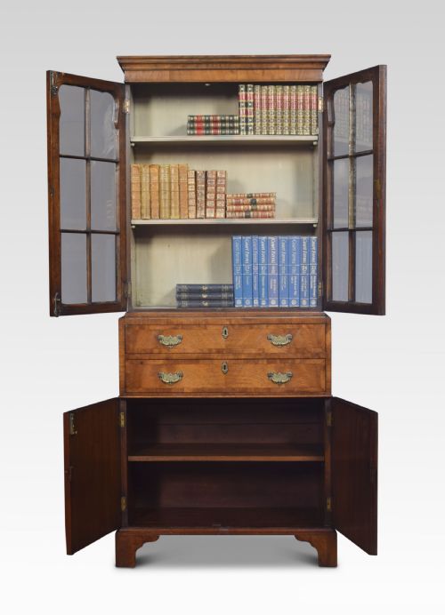 WALNUT NARROW TWO DOOR BOOKCASE - ADDITIONAL PHOTO 4