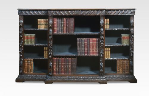 CARVED OAK BREAKFRONT OPEN BOOKCASE - ADDITIONAL PHOTO 1