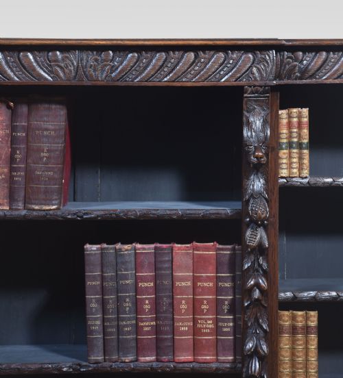 CARVED OAK BREAKFRONT OPEN BOOKCASE - ADDITIONAL PHOTO 2