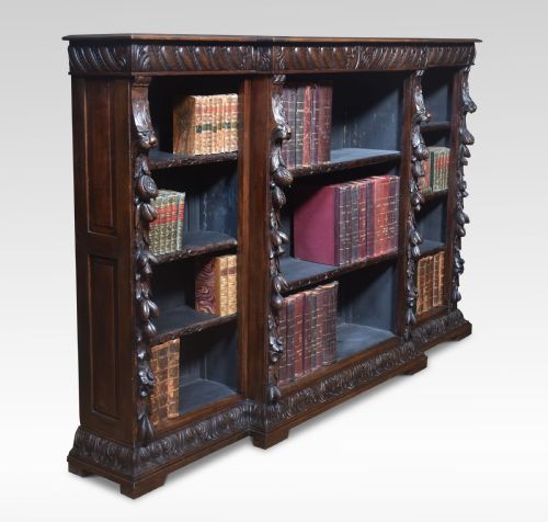 CARVED OAK BREAKFRONT OPEN BOOKCASE - ADDITIONAL PHOTO 4