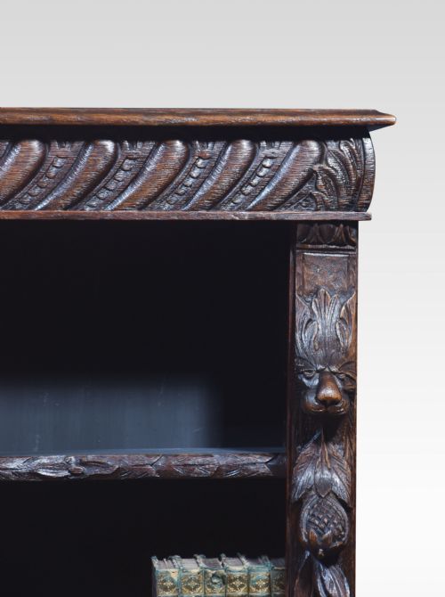 CARVED OAK BREAKFRONT OPEN BOOKCASE - ADDITIONAL PHOTO 5