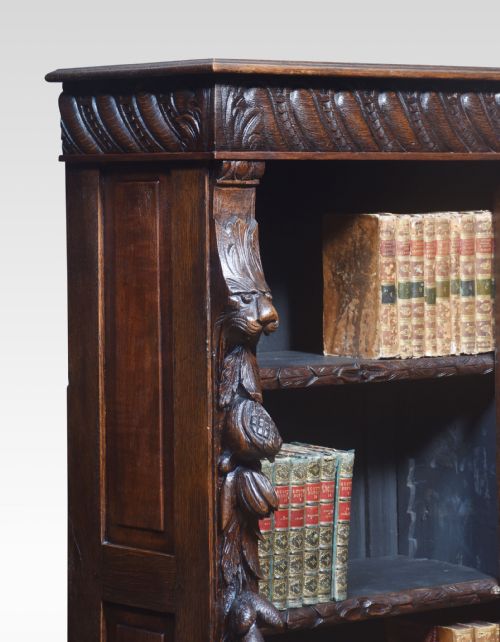 CARVED OAK BREAKFRONT OPEN BOOKCASE - ADDITIONAL PHOTO 6