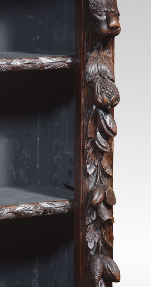 CARVED OAK BREAKFRONT OPEN BOOKCASE - ADDITIONAL PHOTO 11