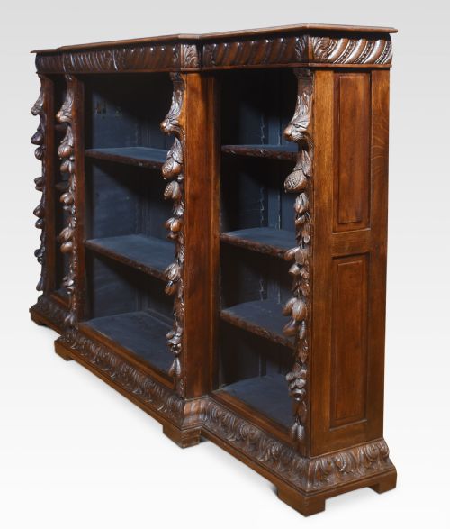 CARVED OAK BREAKFRONT OPEN BOOKCASE - ADDITIONAL PHOTO 12