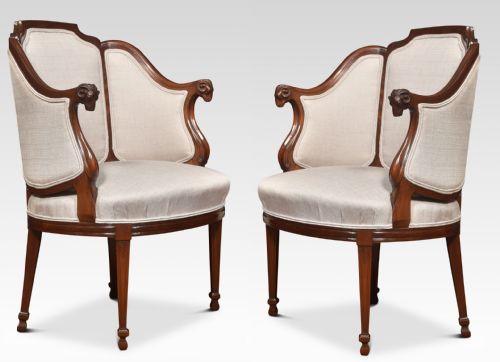 pair of walnut framed tub armchairs - CATEGORY: ANTIQUE CHAIRS - DATED 1910
