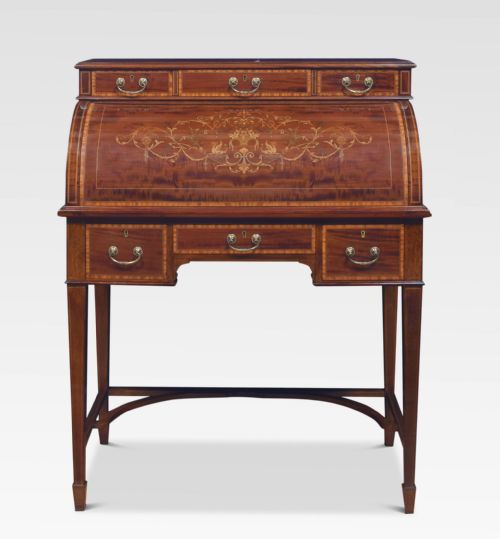 MAHOGANY INLAID CYLINDER DESK - ADDITIONAL PHOTO 1