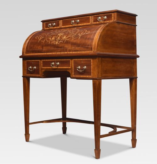 MAHOGANY INLAID CYLINDER DESK - ADDITIONAL PHOTO 4