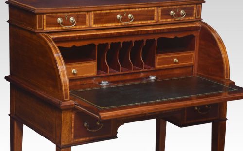 MAHOGANY INLAID CYLINDER DESK - ADDITIONAL PHOTO 5