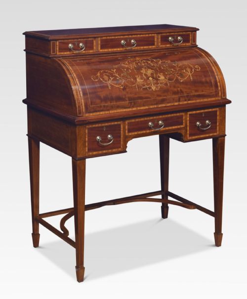 MAHOGANY INLAID CYLINDER DESK - ADDITIONAL PHOTO 6