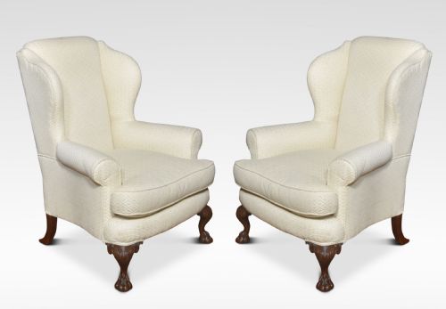 pair of georgian style wingback armchairs - CATEGORY: ANTIQUE CHAIRS - DATED 1910