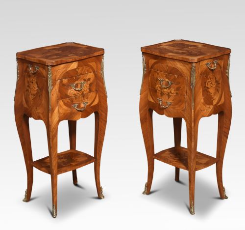 pair of marquetry inlaid and gilt metal mounted bedside cabinets - CATEGORY: ANTIQUE CABINETS - DATED 1910