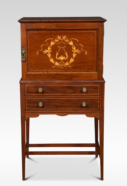 mahogany inlaid music cabinet - CATEGORY: ANTIQUE CABINETS - DATED 1910