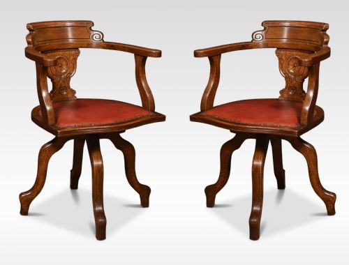 pair of oak office captains revolving desk chairs - CATEGORY: ANTIQUE CHAIRS - DATED 1910