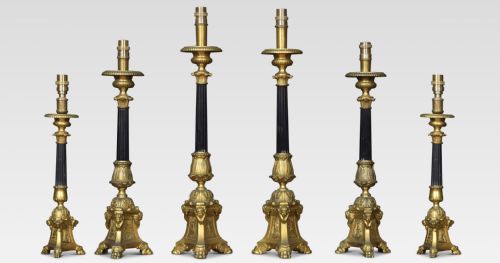 set of six graduated ecclesiastical table lamps - CATEGORY: ANTIQUE LIGHTING - DATED 19TH CENTURY