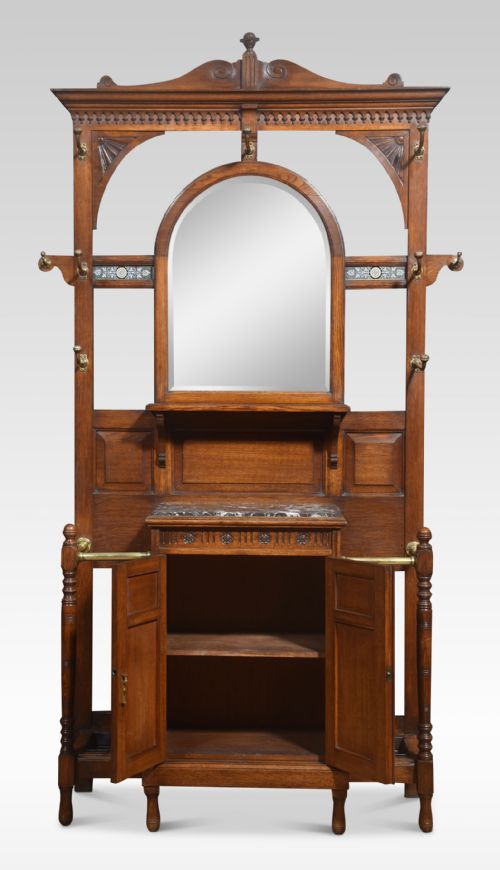 LARGE CARVED OAK HALL STAND - ADDITIONAL PHOTO 6