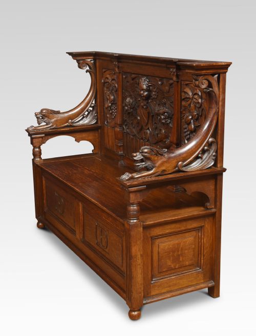 CARVED OAK HALL SETTLE - ADDITIONAL PHOTO 6