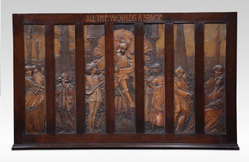 LARGE WALNUT FRAMED WALL PLAQUE ALL THE WORLDS A STAGE