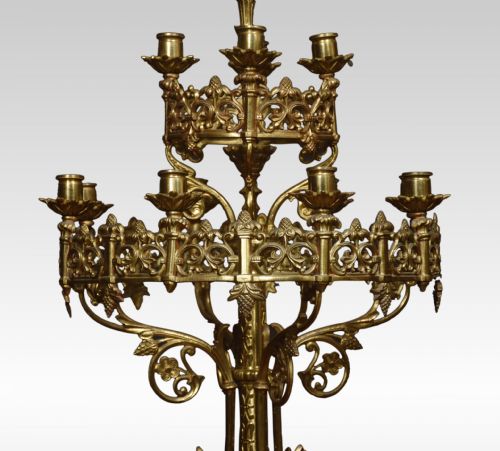 PAIR OF LARGE 19TH CENTURY GOTHIC REVIVAL BRASS CANDELABRA - ADDITIONAL PHOTO 2