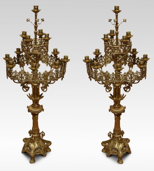 PAIR OF LARGE 19TH CENTURY GOTHIC REVIVAL BRASS CANDELABRA - ADDITIONAL PHOTO 3