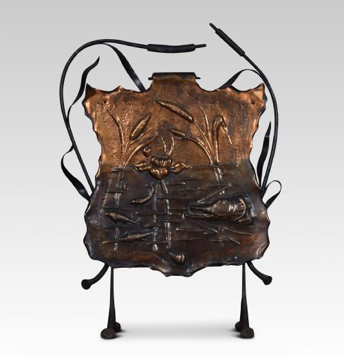 unusual 19th century copper embossed fire screen - CATEGORY: ANTIQUE FIREPLACES - DATED 19TH CENTURY