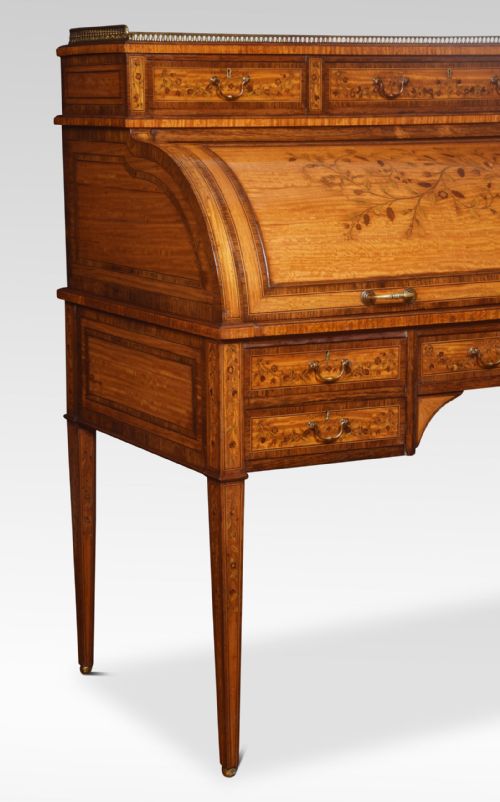 SHERATON REVIVAL SATINWOOD CYLINDER BUREAU - ADDITIONAL PHOTO 7