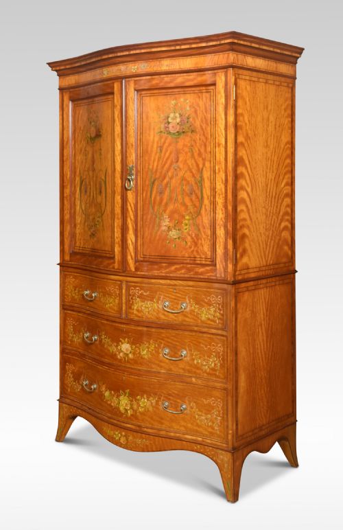 painted satinwood serpentine two door wardrobe - CATEGORY: ANTIQUE CUPBOARDS - DATED 1900