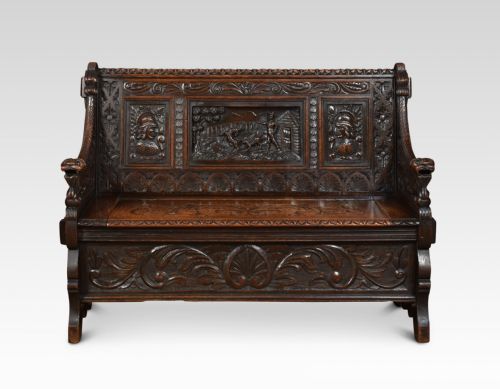 carved oak hall settle - CATEGORY: ANTIQUE FURNITURE - DATED 19TH CENTURY