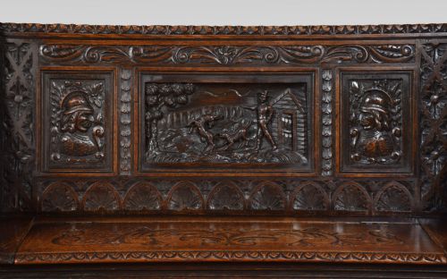 CARVED OAK HALL SETTLE - ADDITIONAL PHOTO 2