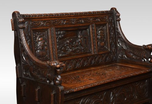 CARVED OAK HALL SETTLE - ADDITIONAL PHOTO 3
