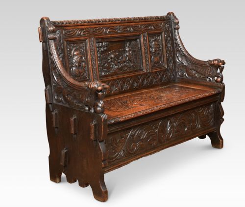 CARVED OAK HALL SETTLE - ADDITIONAL PHOTO 4