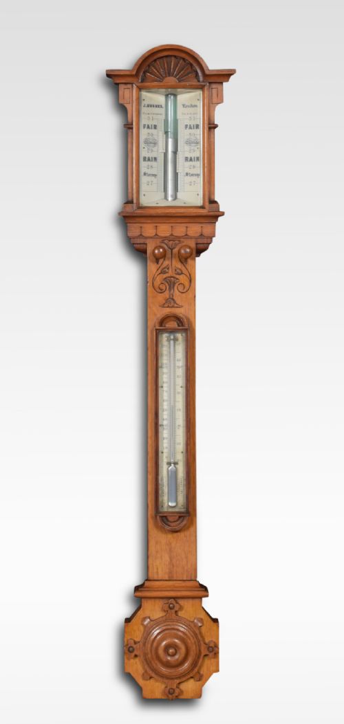 OAK CASED STICK BAROMETER BY J HUGHES LONDON - ADDITIONAL PHOTO 1