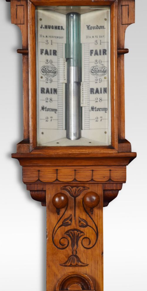 OAK CASED STICK BAROMETER BY J HUGHES LONDON - ADDITIONAL PHOTO 3