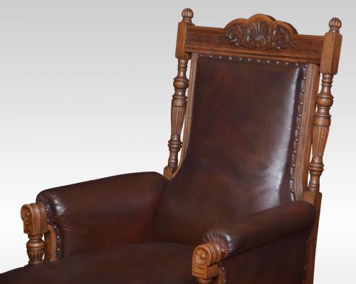 PAIR OF OAK LEATHER UPHOLSTERED LIBRARY ARMCHAIRS - ADDITIONAL PHOTO 5