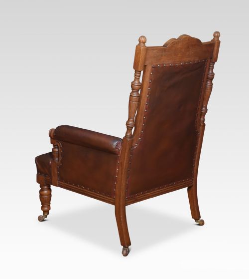 PAIR OF OAK LEATHER UPHOLSTERED LIBRARY ARMCHAIRS - ADDITIONAL PHOTO 7