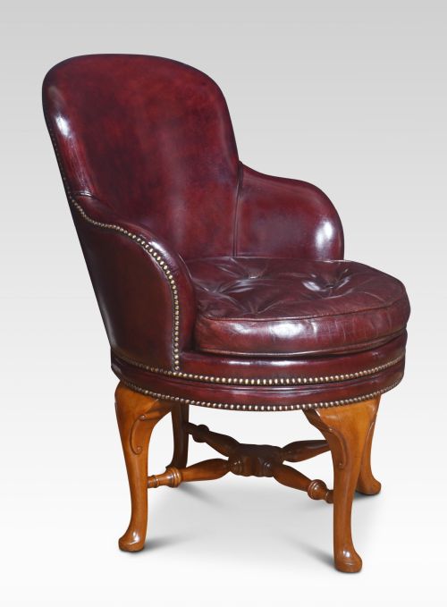 leather revolving library tub chair - CATEGORY: ANTIQUE CHAIRS - DATED 1900