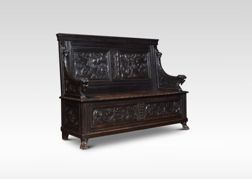 CARVED OAK HALL SETTLE - ADDITIONAL PHOTO 1