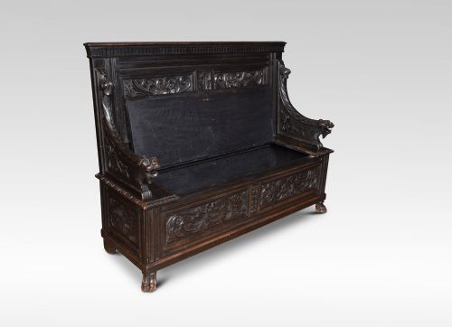 CARVED OAK HALL SETTLE - ADDITIONAL PHOTO 3