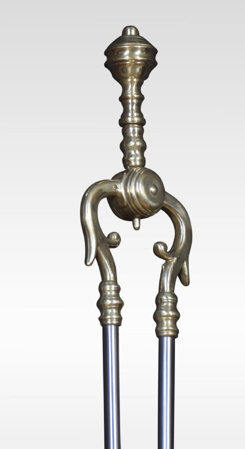POLISHED STEEL AND BRASS TRIPLE COMPANION FIRE TOOL SET - ADDITIONAL PHOTO 5