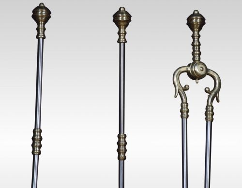 POLISHED STEEL AND BRASS TRIPLE COMPANION FIRE TOOL SET - ADDITIONAL PHOTO 6