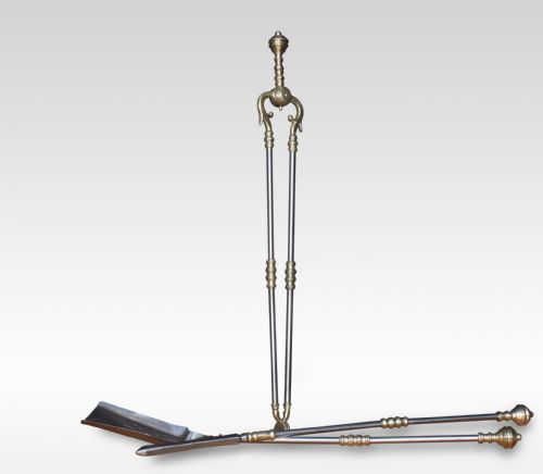 POLISHED STEEL AND BRASS TRIPLE COMPANION FIRE TOOL SET - ADDITIONAL PHOTO 7